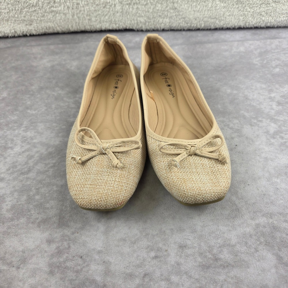Free Reign Womens Ballet Flats Beige Woven Bow Slip On Shoes Size 8W FR-REFORM-S - Picture 4 of 8